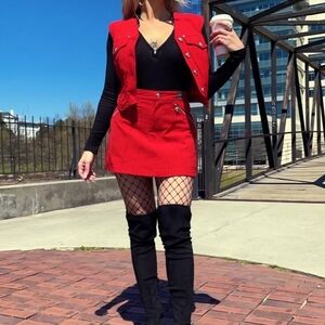 Red Two-Piece Skirt Set - Women's Fashion